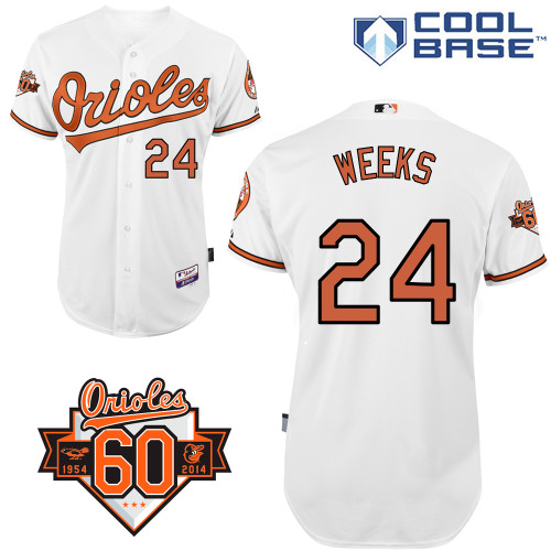 Jemile Weeks #24 MLB Jersey-Baltimore Orioles Men's Authentic Home White Cool Base/Commemorative 60th Anniversary Patch Baseball Jersey